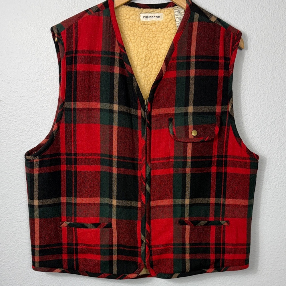 Vintage Claiborne Wool Blend Plaid Vest
